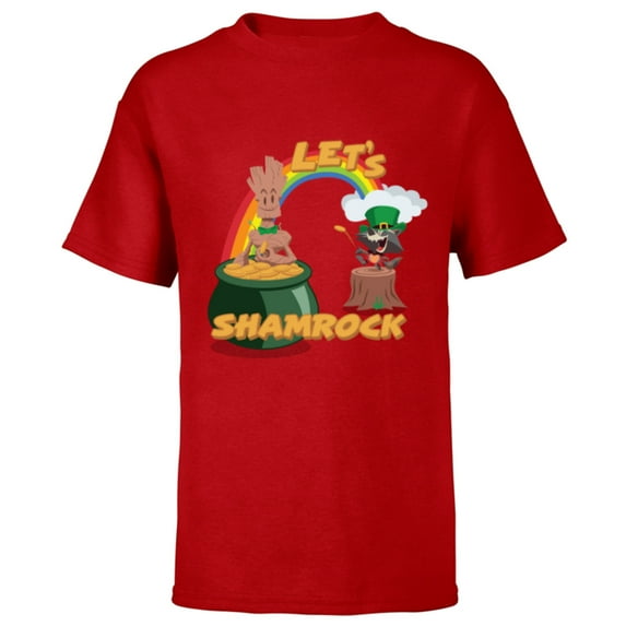 Marvel Rocket and Groot St. Patrick's Day Let's Shamrock - Short Sleeve T-Shirt for Kids - Customized-Red