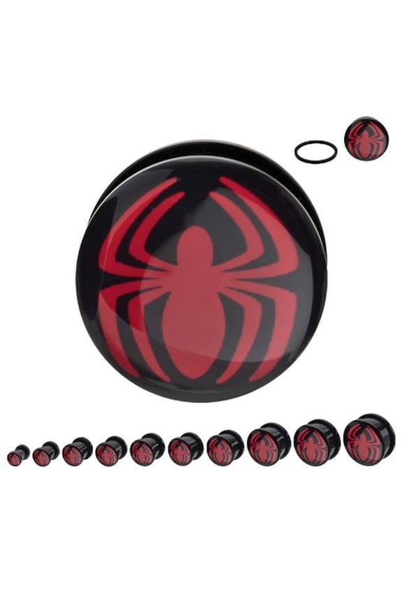 SPMNUP06-12PR Screw Fit Acrylic Plugs with Spider-Man Logo, Black & Red - 0.5 in.