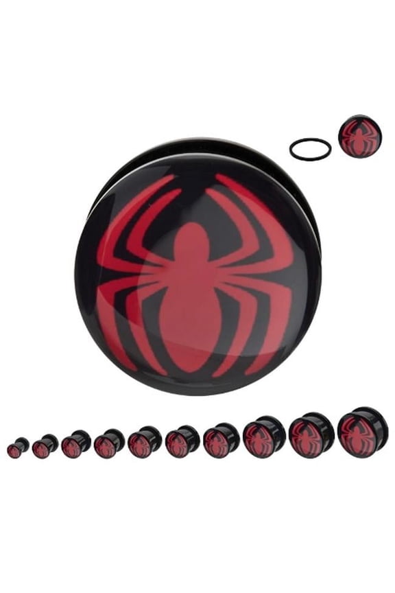 SPMNUP06-2PR Screw Fit Acrylic Plugs with Spider-Man Logo, Black & Red - 2g