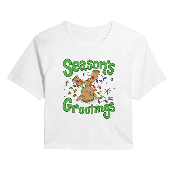 Marvel - Seasons Grootings - Juniors Cropped Short Sleeve Graphic T-Shirt