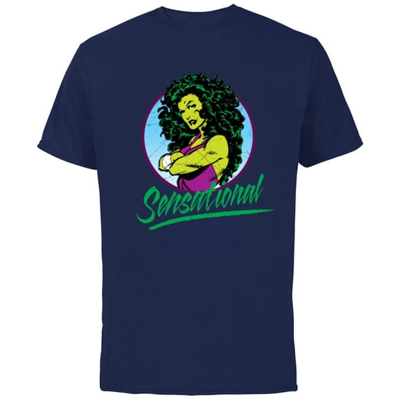 Marvel Sensational She-Hulk Retro Comic - Short Sleeve Cotton T-Shirt for Adults - Customized-Navy