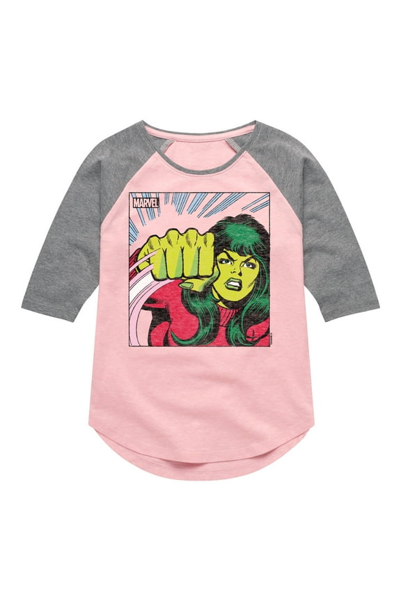 She Hulk - Comic Panel - Youth And Toddler Girls Shirt Tail Raglan