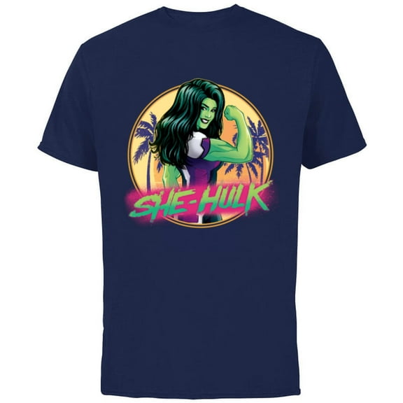 Marvel She-Hulk Jennifer Walters Palm Tree Flex - Short Sleeve Cotton T-Shirt for Adults - Customized-Navy