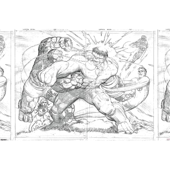 Marvel Sketch - Hulk vs. Fantastic Four Wall Poster, 14.725" x 22.375"