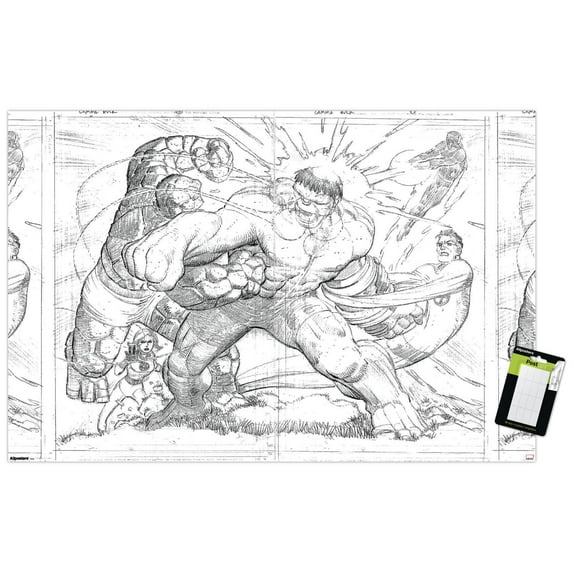 Marvel Sketch - Hulk vs. Fantastic Four Wall Poster, 14.725" x 22.375"
