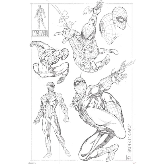 Marvel Sketch - Spider-Man Wall Poster, 14.725" x 22.375"