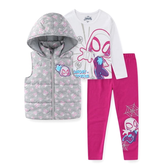Marvel Spider-Gwen Long Sleeve Shirt, Hooded Vest, and Legging Pants Set (Girls), 3 Piece Set, Sizes 2T-6X