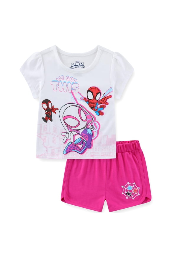 Spider-Gwen Spidey Miles Morales Short Sleeve T-Shirt and Shorts Set (Girls), 2 Piece Set, Sizes 2T-7