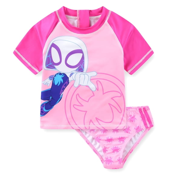 Marvel Spider-Gwen UPF 50+ Rash Guard Shirt and Bikini Bottom Two Piece Swimsuit Set (Girls), Sizes 2T-7