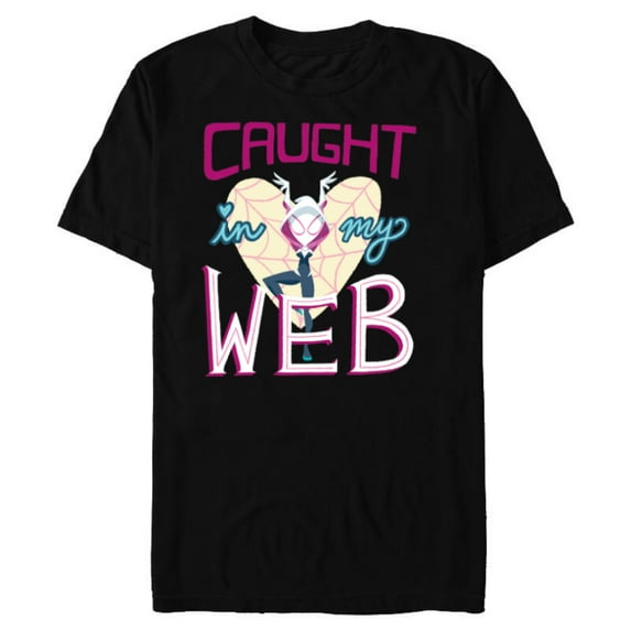 Marvel Spider-Gwen Valentine’s Day Love Caught In My Web - Short Sleeve Blended T-Shirt for Adults - Customized-Black
