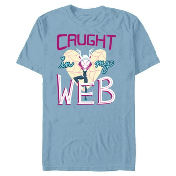 Marvel Spider-Gwen Valentine’s Day Love Caught In My Web - Short Sleeve Blended T-Shirt for Adults - Customized-Ocean Blue