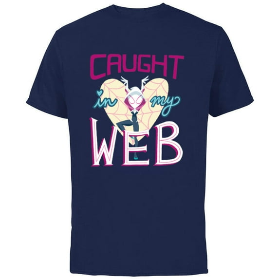 Marvel Spider-Gwen Valentine’s Day Love Caught In My Web - Short Sleeve Cotton T-Shirt for Adults - Customized-Navy