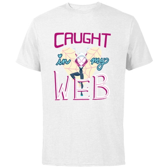 Marvel Spider-Gwen Valentine’s Day Love Caught In My Web - Short Sleeve Cotton T-Shirt for Adults - Customized-White