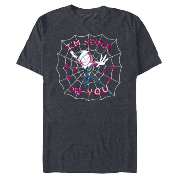 Marvel Spider-Gwen Valentine’s Day Love I’m Stuck On You - Short Sleeve Blended T-Shirt for Adults - Customized-Navy Heather