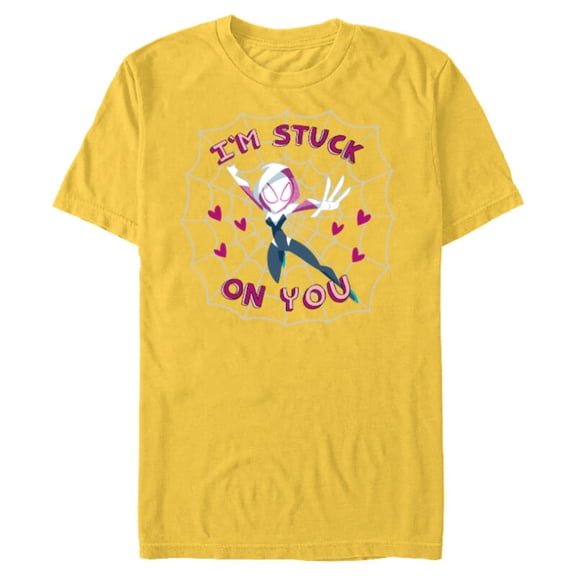 Marvel Spider-Gwen Valentine’s Day Love I’m Stuck On You - Short Sleeve Blended T-Shirt for Adults - Customized-Yellow
