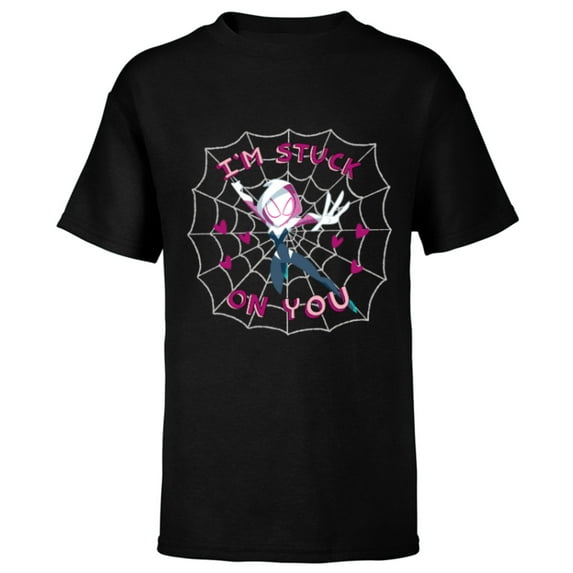 Marvel Spider-Gwen Valentine’s Day Love I’m Stuck On You - Short Sleeve T-Shirt for Kids - Customized-Black