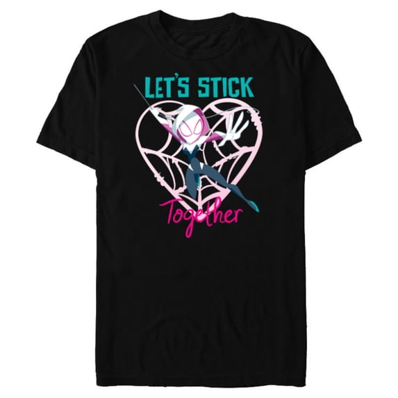 Marvel Spider-Gwen Valentine’s Day Love Let’s Stick Together - Short Sleeve Blended T-Shirt for Adults - Customized-Black