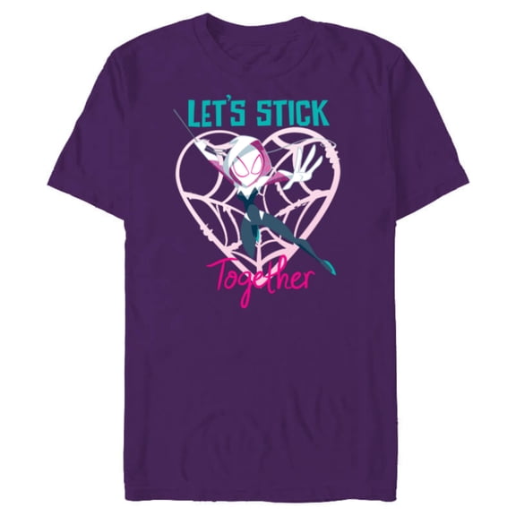 Marvel Spider-Gwen Valentine’s Day Love Let’s Stick Together - Short Sleeve Blended T-Shirt for Adults - Customized-Purple