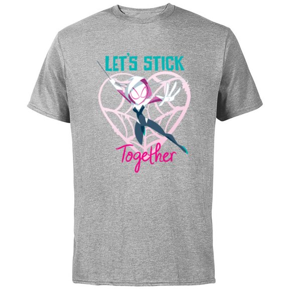 Marvel Spider-Gwen Valentine’s Day Love Let’s Stick Together - Short Sleeve Cotton T-Shirt for Adults - Customized-Athletic Heather