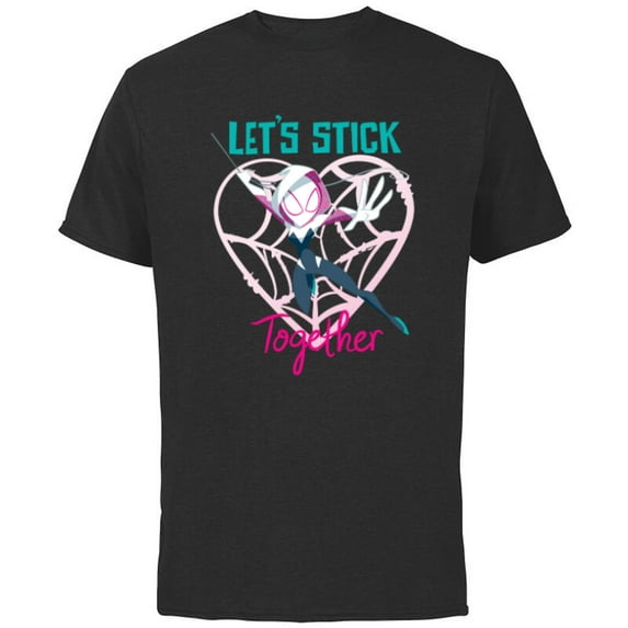 Marvel Spider-Gwen Valentine’s Day Love Let’s Stick Together - Short Sleeve Cotton T-Shirt for Adults - Customized-Black