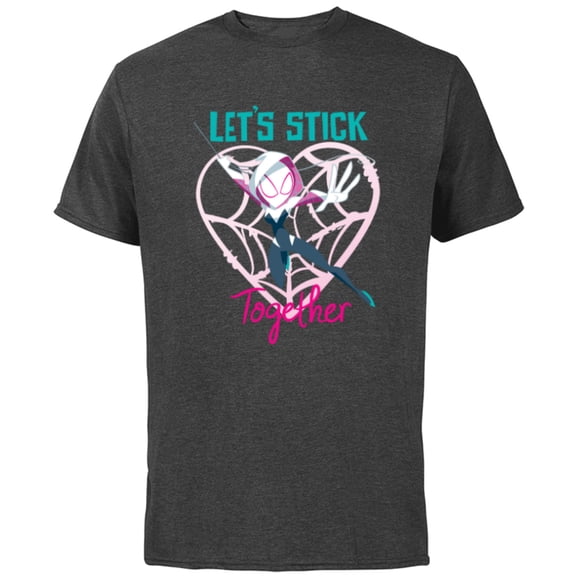 Marvel Spider-Gwen Valentine’s Day Love Let’s Stick Together - Short Sleeve Cotton T-Shirt for Adults - Customized-Charcoal