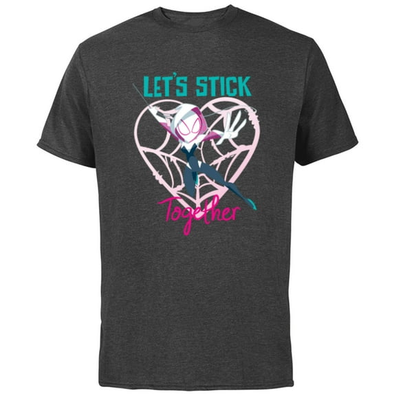 Marvel Spider-Gwen Valentine’s Day Love Let’s Stick Together - Short Sleeve Cotton T-Shirt for Adults - Customized-Charcoal