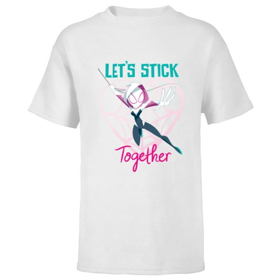 Marvel Spider-Gwen Valentine’s Day Love Let’s Stick Together - Short Sleeve T-Shirt for Kids - Customized-White