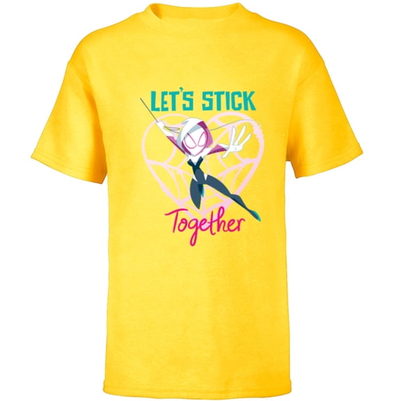 Marvel Spider-Gwen Valentine’s Day Love Let’s Stick Together - Short Sleeve T-Shirt for Kids - Customized-Yellow