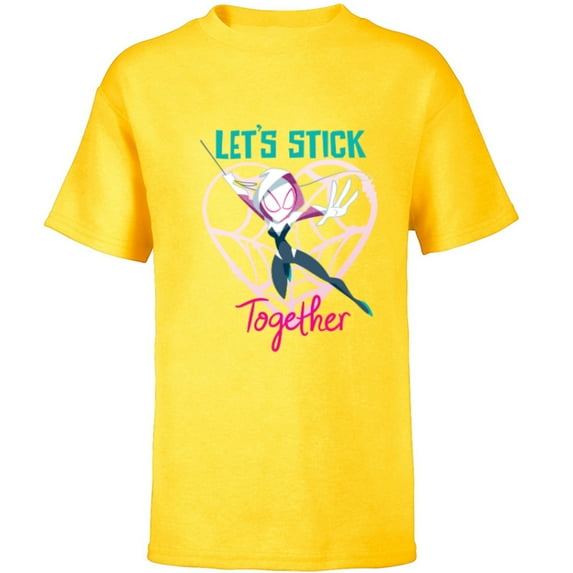 Marvel Spider-Gwen Valentine’s Day Love Let’s Stick Together - Short Sleeve T-Shirt for Kids - Customized-Yellow