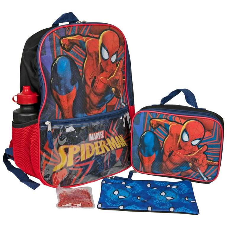 Marvel Spider-Man Backpack Kids 16 5PC Water Bottle School Combo Set  Multicoloured