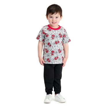 Marvel Spider Man 2 Piece Jogger Set for Boys, Spidey Short Sleeve Shirt and Sports Pants, Size 3T Gray