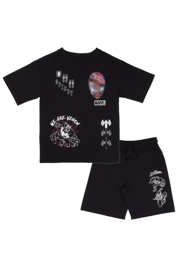 Spider-Man Boys 2-Piece T-Shirt and Shorts Set with Lenticular Patch Spidey Outfit Size 4-10)