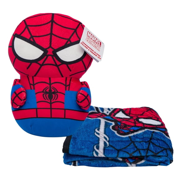 Marvel Spider-Man 2-Piece Travel Set, Silk Touch Throw Blanket and 3D Character Plush Cloud Pillow