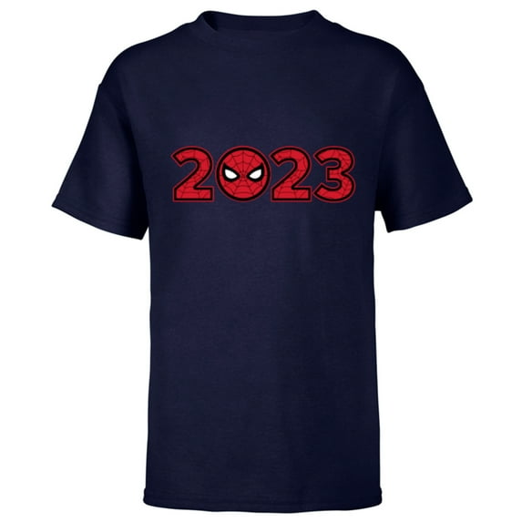 Marvel Spider-Man 2023 Web Logo New Year - Short Sleeve T-Shirt for Kids - Customized-Navy