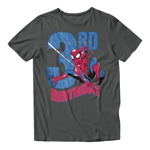 Marvel Spider-Man 3rd Birthday Hero Web Action Men's T Shirt (Charcoal, S-XXXL)