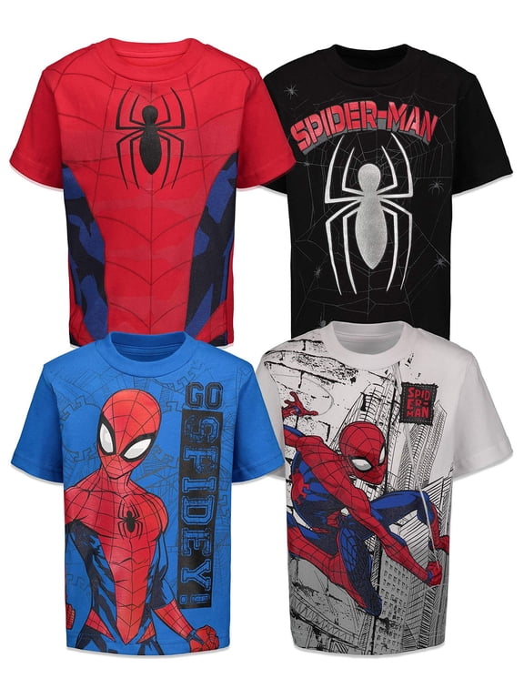 Spider-Man Little Boys' 4-Pack Short Sleeve Tees Red Blue Black White