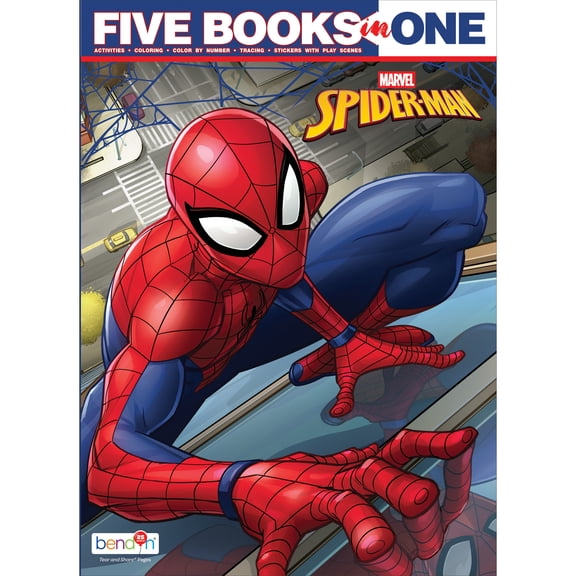 Marvel Spider-Man 5 in 1 Coloring and Activity Book - Color By Number, Tracing, Stickers, and More