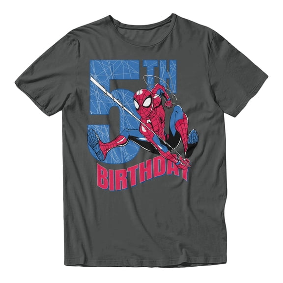 Marvel Spider-Man 5th Birthday Hero Web Action Men's T Shirt (Charcoal, S-XXXL)