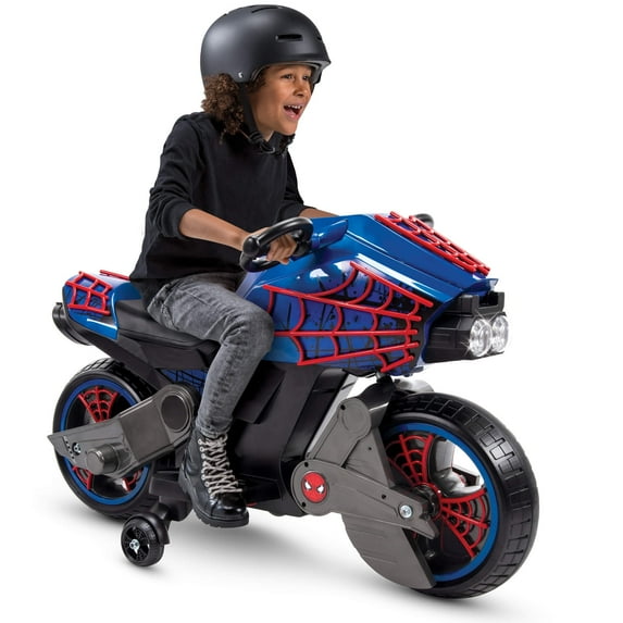 Huffy Marvel Spider-Man 6V Battery Powered Motorcycle Ride-on, Fits Riders 40"+, Red/Blue, Kids, Boys