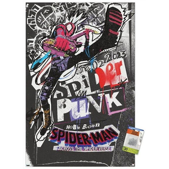 Marvel Spider-Man: Across The Spider-Verse - Spider-Punk One Sheet Wall Poster with Push Pins, 22.375" x 34"