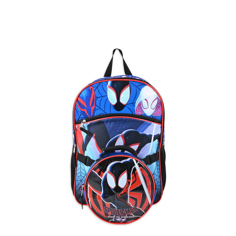 Marvel Spider-Man Across The Spider-Verse Boys 17 Laptop Backpack 2-Piece Set with Lunch Bag, Black Blue