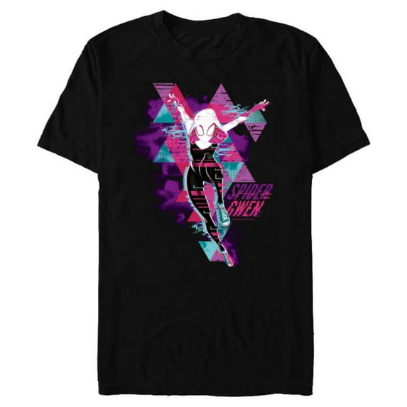 Marvel Spider-Man: Across the Spider-Verse Gwen Glitch - Short Sleeve Blended T-Shirt for Adults - Customized-Black