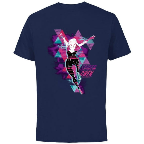 Marvel Spider-Man: Across the Spider-Verse Gwen Glitch - Short Sleeve Cotton T-Shirt for Adults - Customized-Navy