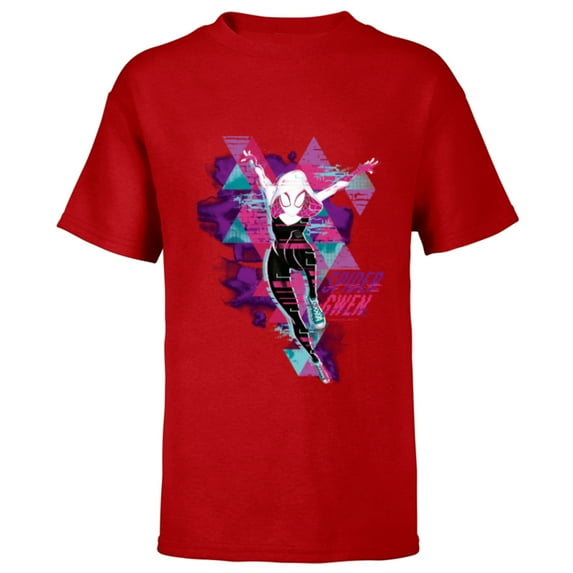 Marvel Spider-Man: Across the Spider-Verse Gwen Glitch - Short Sleeve T-Shirt for Kids - Customized-Red