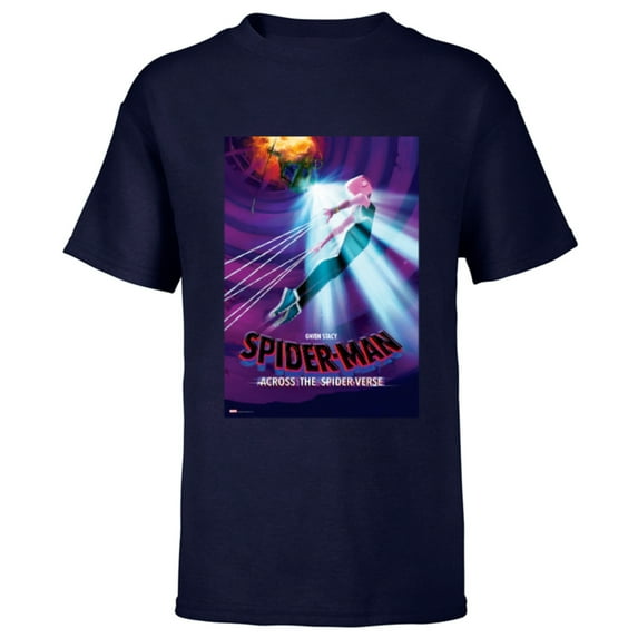 Marvel Spider-Man: Across the Spider-Verse Gwen Stacy Poster - Short Sleeve T-Shirt for Kids - Customized-Navy