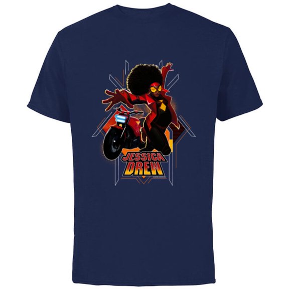 Marvel Spider-Man: Across the Spider-Verse Jessica Drew Jump - Short Sleeve Cotton T-Shirt for Adults - Customized-Navy