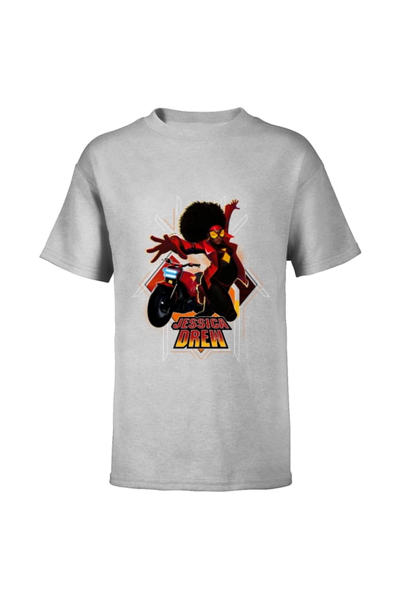 Spider-Man: Across the Spider-Verse Jessica Drew Jump - Short Sleeve T-Shirt for Kids - Customized-Athletic Heather