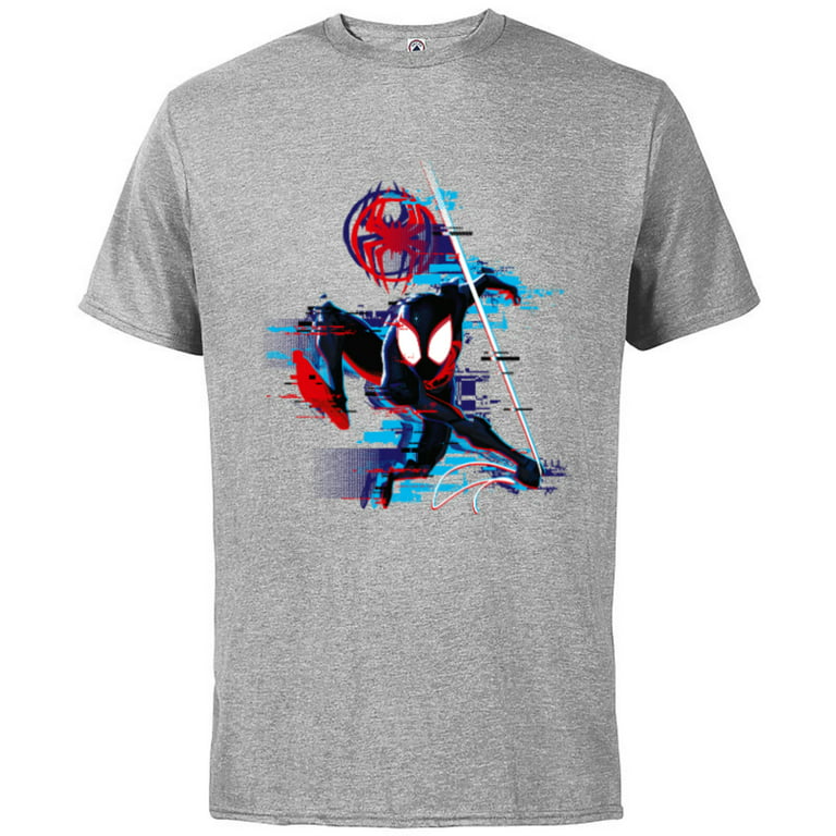 the Glitch Customized-Athletic Sleeve Spider-Man: Short Heather Across Spider-Verse - - for Marvel Cotton Miles Adults T-Shirt