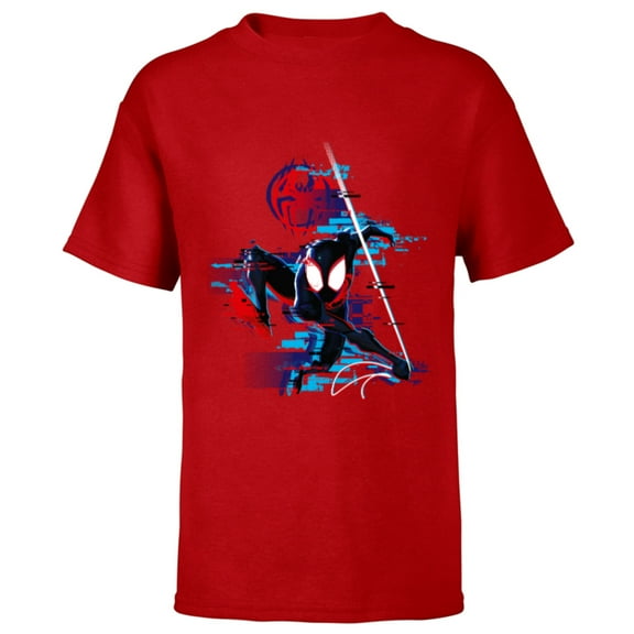 Marvel Spider-Man: Across the Spider-Verse Miles Glitch - Short Sleeve T-Shirt for Kids - Customized-Red