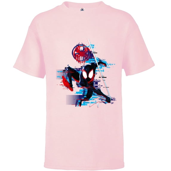 Marvel Spider-Man: Across the Spider-Verse Miles Glitch - Short Sleeve T-Shirt for Kids - Customized-Soft Pink